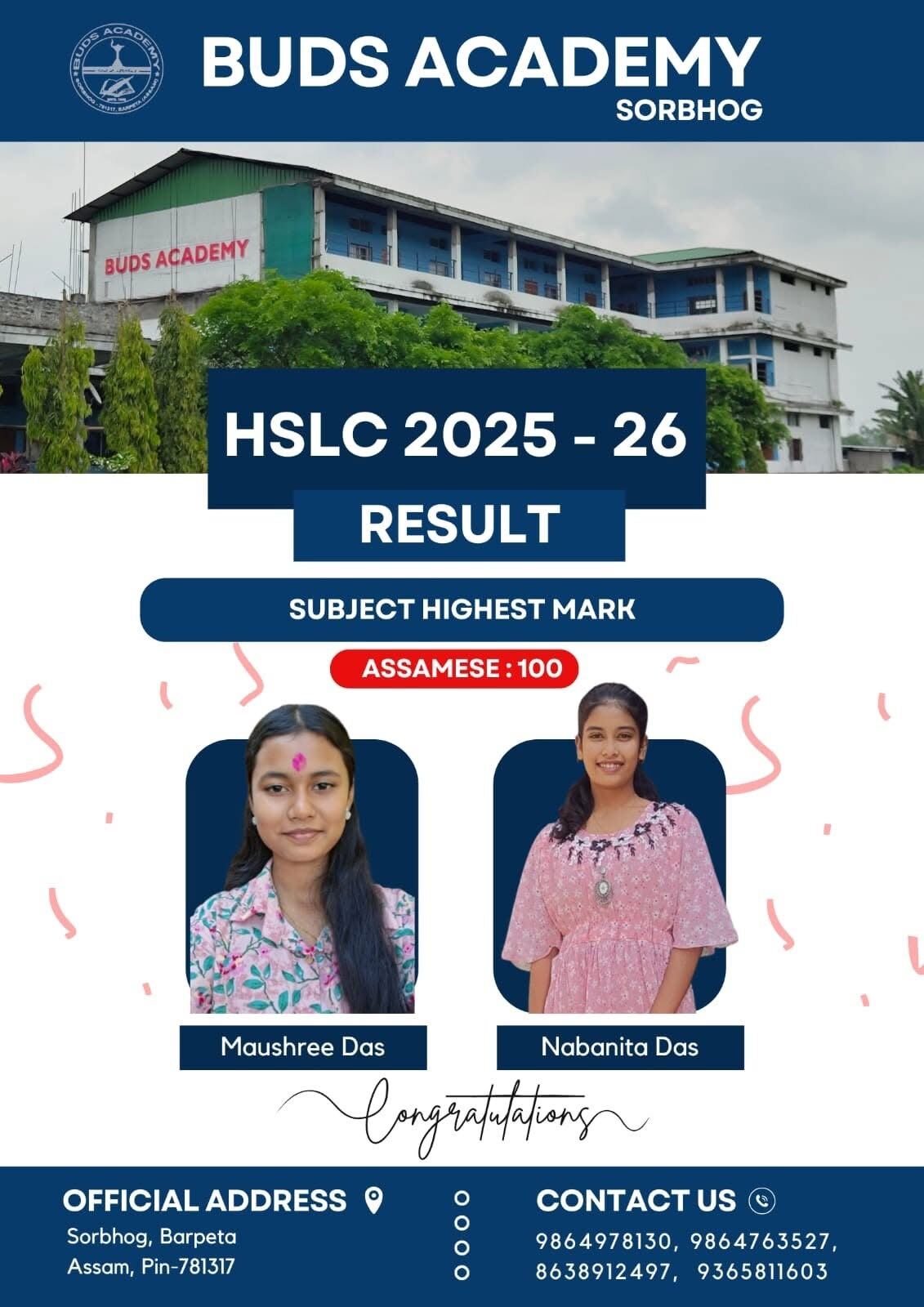 HSLC 2025-26 — Subject Highest in Assamese (100)